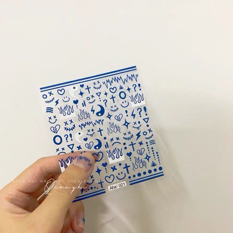 Nhãn Dán Móng Tay Hình Mặt Cười/Mặt Cười Klein Xanh