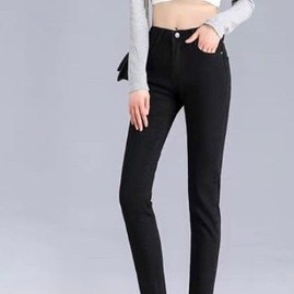 Quần jeans trơn màu đen nữ 1 nút , quần nữ cao cấp ôm dáng cạp cao T-Fashion 24h DEN615