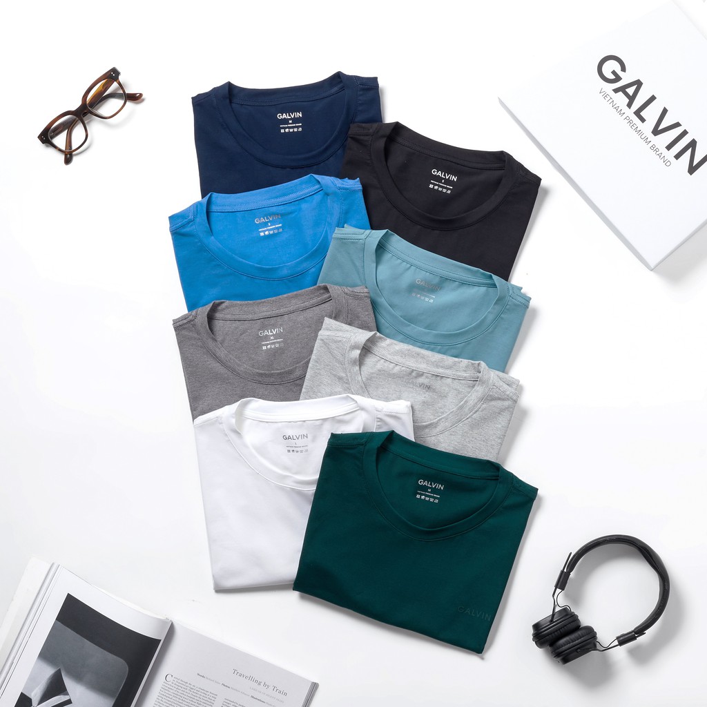 Áo thun nam cổ tròn Galvin Cotton 100% dòng Premium co giãn,form chuẩn fullbox APGV38