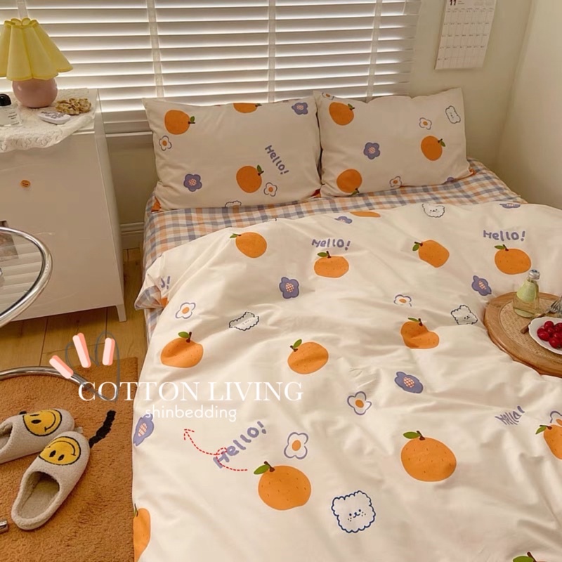 Set Bộ Vỏ Cotton Living Hoạ Tiêt Nhí Dễ Thương Phong Cách Hàn Quốc_shinbedding
