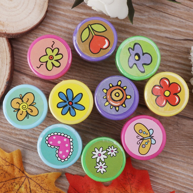 Set 10 Con Dấu Cao Su In Họa Tiết Hoạt Hình Dễ Thương Trang Trí Sổ Tay / Trường Học