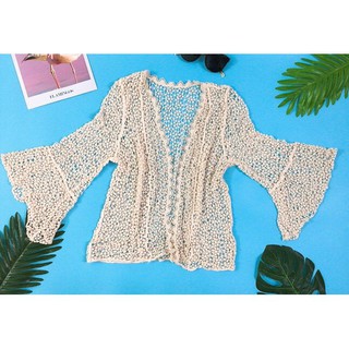 Áo choàng kimono mặc ngoài bikini đi biển be kín đáo Xịn