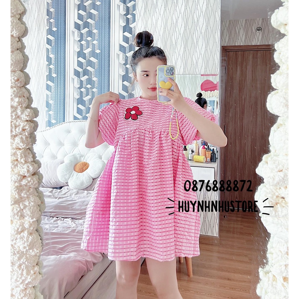 Váy Baby Doll Thiết Kế Tay Phồng Logo Hoa Xinh Xắn - HN085