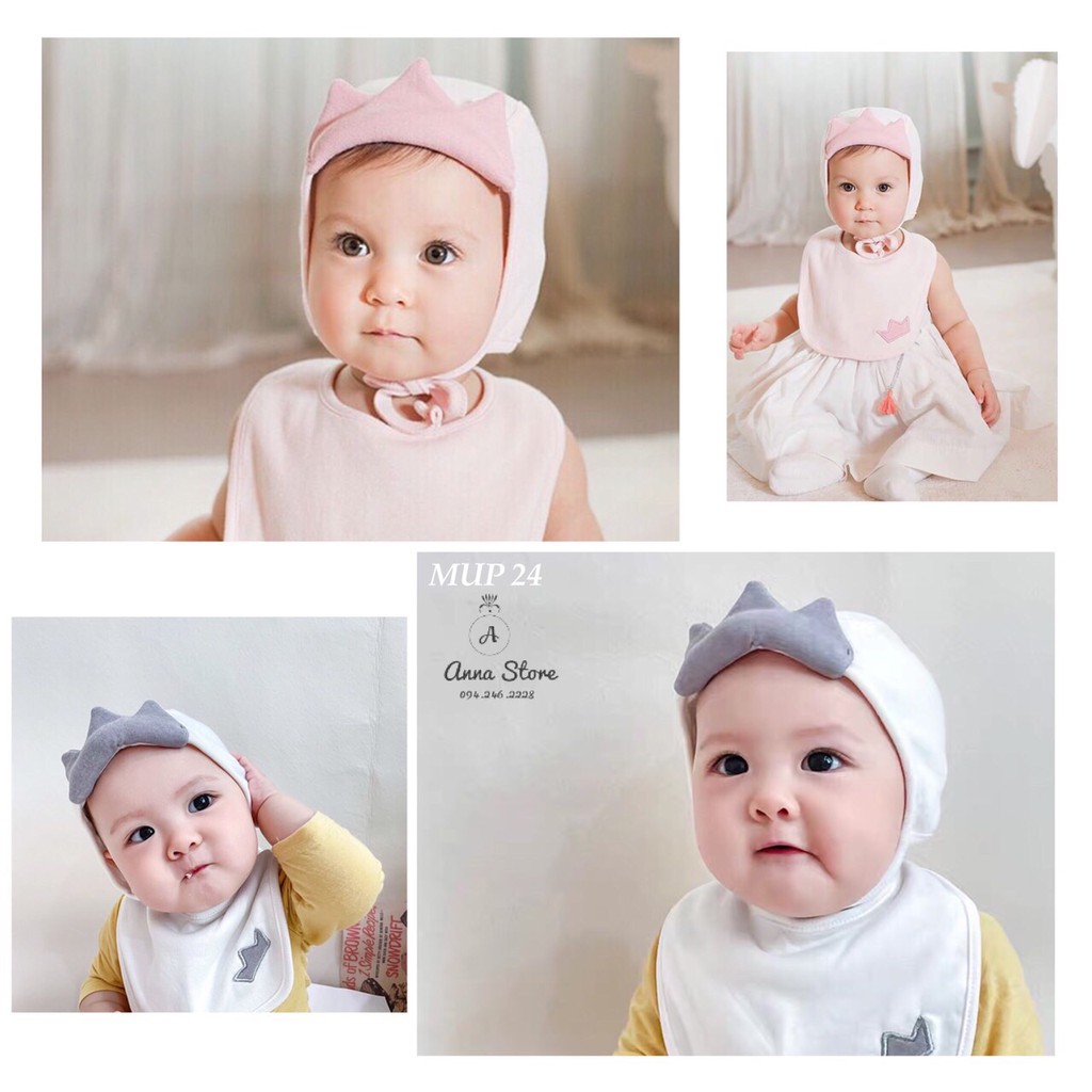MUP 24 : Set mũ kèm yếm cho bé 4m-12m