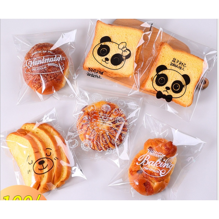 Túi Dán Nilon Đựng Bánh Mì Ngọt In Hình trong suốt (100 cái)
