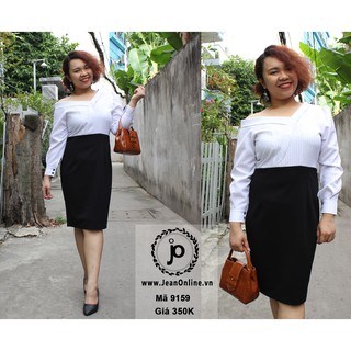 Bigsize Nữ - Đầm Phối Sơ Mi Lệch Vai (MS 9159)