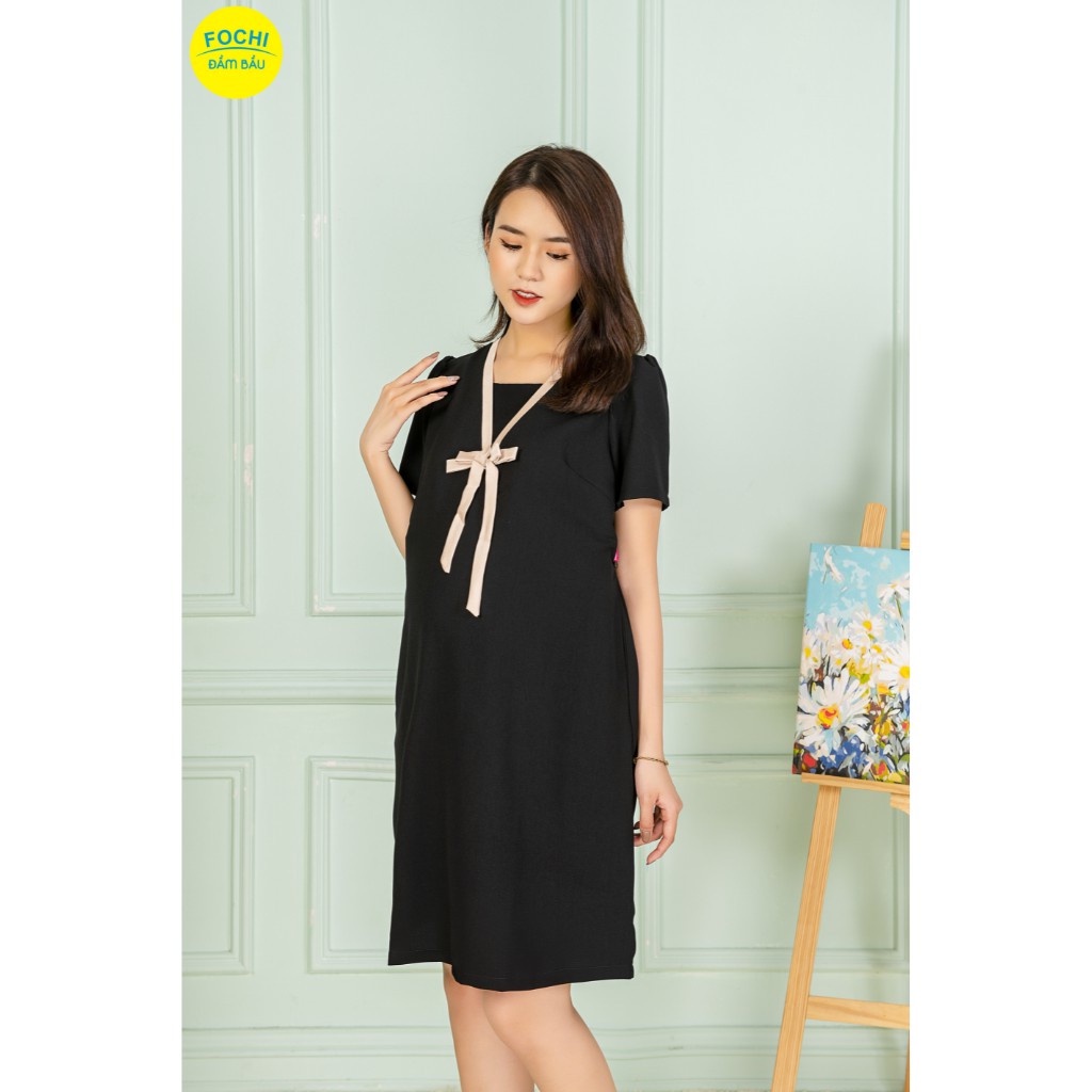 Váy Bầu Công Sở Fochi Dáng Suông, Đầm Bầu Chất Liệu Cát Lụa Hàn Cao Cấp VB158 VB159