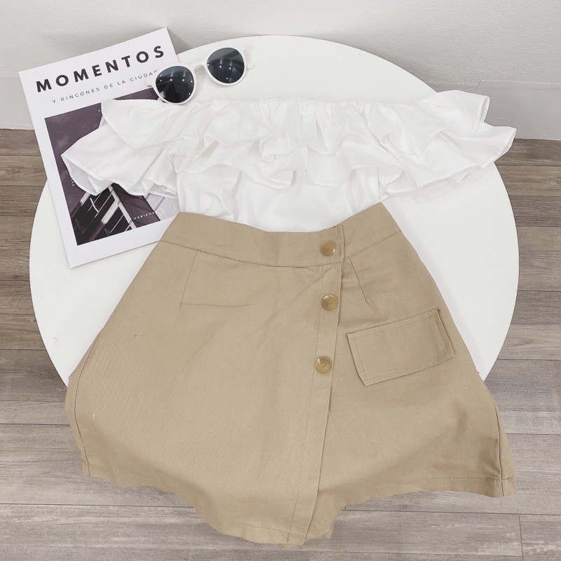 [Mã WAMT1505 giảm 10K đơn 0K] 🍂 Set chân váy kaki vạt lệch kèm áo đũi trễ vai 2 tầng( Ảnh thật, sẵn hàng) | BigBuy360 - bigbuy360.vn