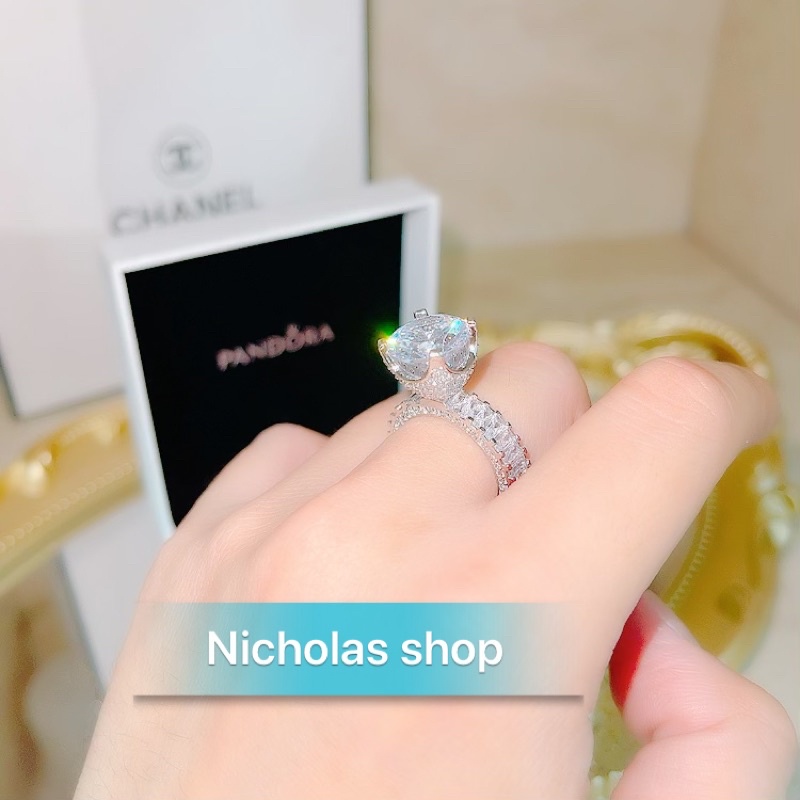 Nhẩn full đá bagguet mạ bạch kim trụ 10li
