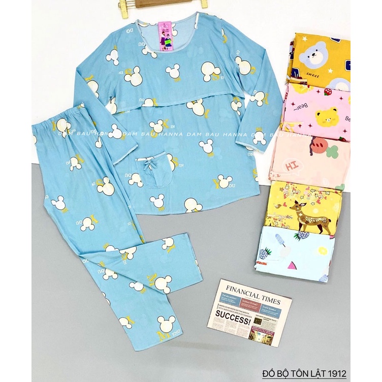 [HANNA] Đồ bộ bầu tay dài mặc nhà cho mẹ bầu và sau sinh size 40-70kg vải tone 2 da cao cấp mềm mát ít nhăn bền hơn