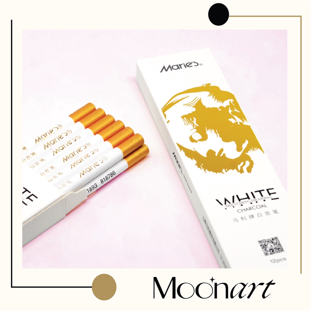 Bút chì trắng Maries - Bút chì vẽ tranh, đi nét highlight chất chì mềm, chồng được lớp - Moonart