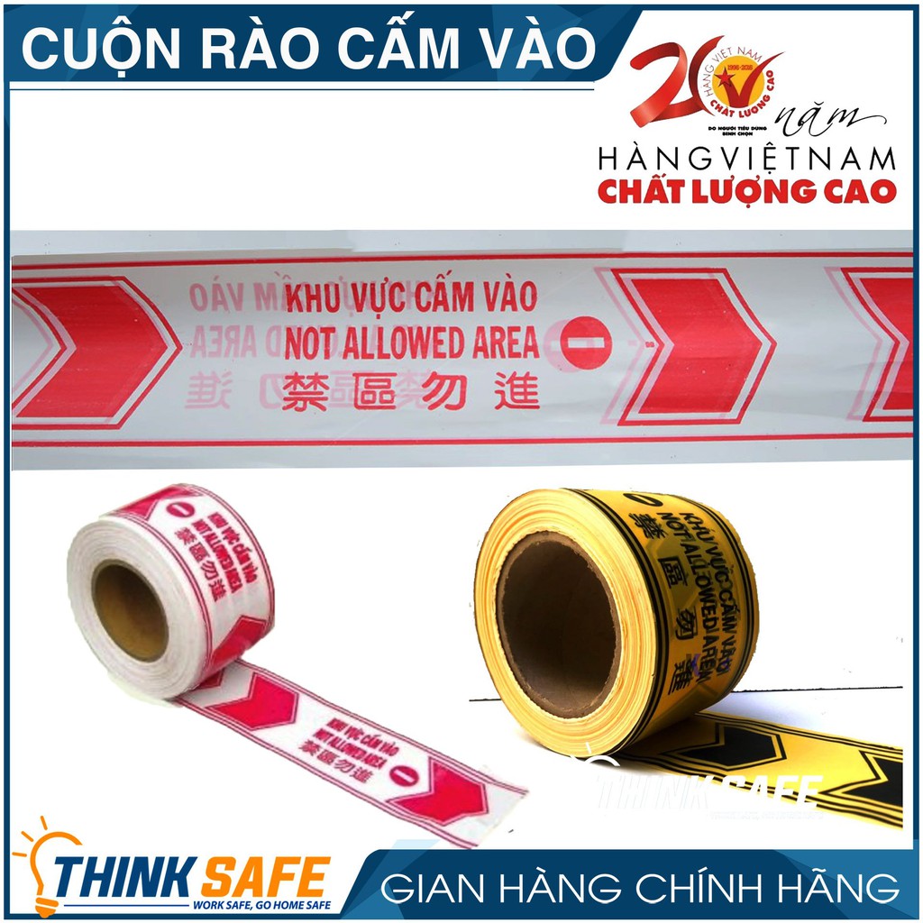 Cuộn băng cảnh báo rào chắn, cảnh báo khu vực nguy hiểm dài 100m (có 2 màu trắng đỏ và vàng đen) - Bảo Hộ Thinksafe