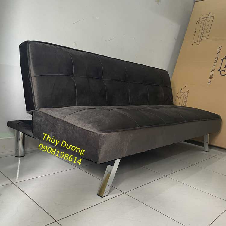 Sofa bed - Sofa giường bọc vải màu Nhung màu Xám Đen - Sofa xuất khẩu chân kim loại cao cấp