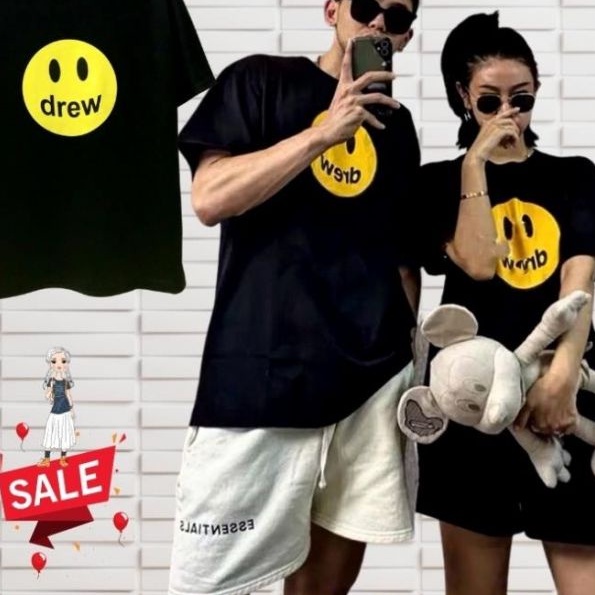 Áo phông tay lỡ in hình mặt cười DREW chất coton 100% cao cấp,áo thun phom rộng tay lỡ nam nữ unisex  in mặt cười DREW.