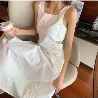 [ORDER] Đầm maxi 2 dây cổ vuông cắt eo ulzzang basic style - u.w