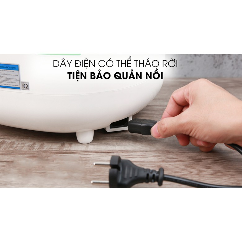 Nồi cơm nắp gài Delites 1.8 lít NCG1010 - trưng bày Lòng nồi bằng hợp kim nhôm tráng men chống dính bền tốt