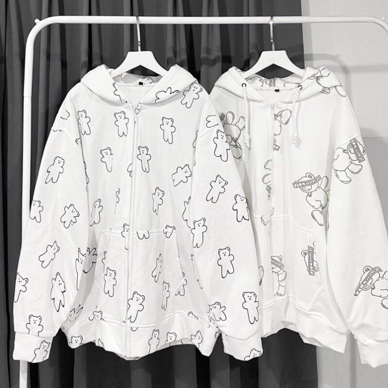 [BIG SALE] Áo Khoác Dây Kéo Form Rộng Nỉ Lót Bông Hoodie Gấu Unisex Hot hit