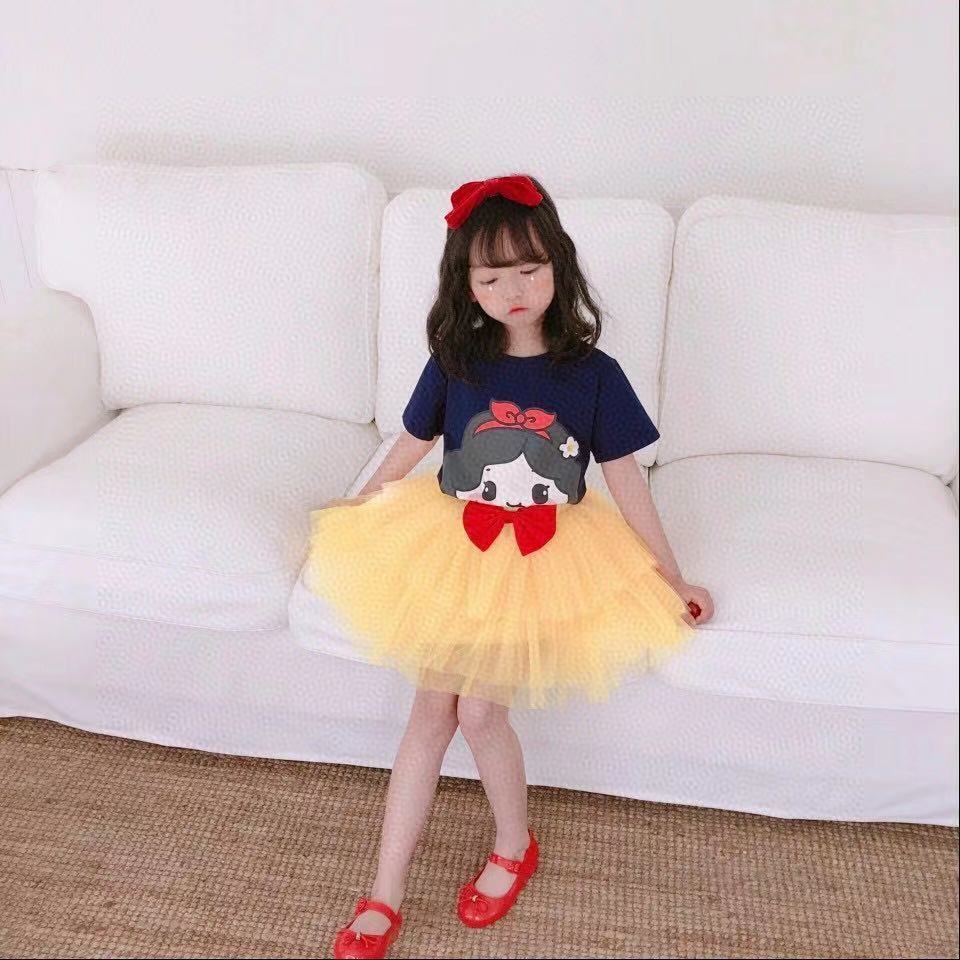 Bộ Áo Thun Tay Ngắn In Họa Tiết Hoạt Hình + Chân Váy Lưới Nơ Thời Trang Mùa Hè Hàn Quốc Dành Cho Nữ 2023