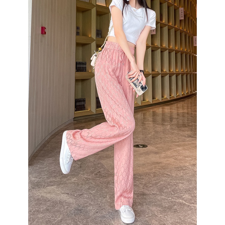 Jiashucheng Quần Dài Ống Rộng Dáng Suông Lưng Cao Vải Lụa Lạnh Mỏng Thời Trang Mùa Hè Hàng Mới Dành Cho Bạn Nữ