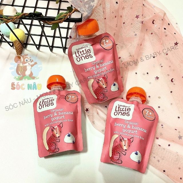 Date t9,11/2022- Sữa Chua Little Ones vị Đào Xoài, Dâu Chuối Mix Bột Gạo Nguyên Cám Hữu Cơ Sữa Organic Cho Bé Từ 6m