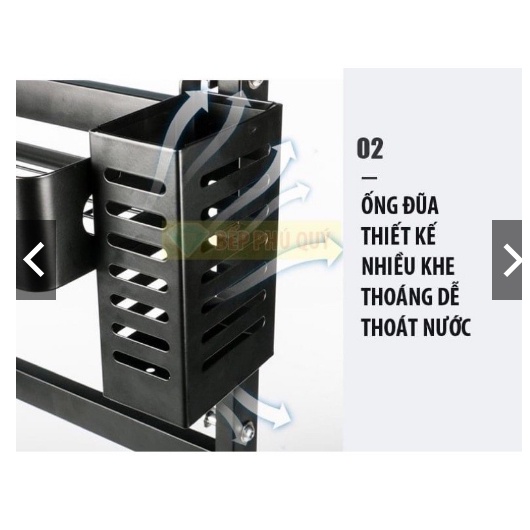Kệ gia vị thép đen đa năng 2 tầng có ống cắm đũa và giá để thớt đa năng tiện dụng, Kệ nhà bếp đa năng 2 tầng