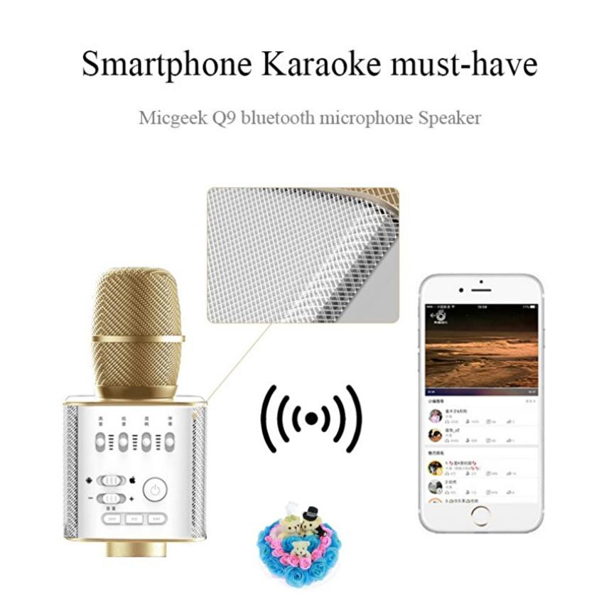 Micro Hát Karaoke Q9 kèm Loa Bluetooth 3 trong 1 (Vàng)