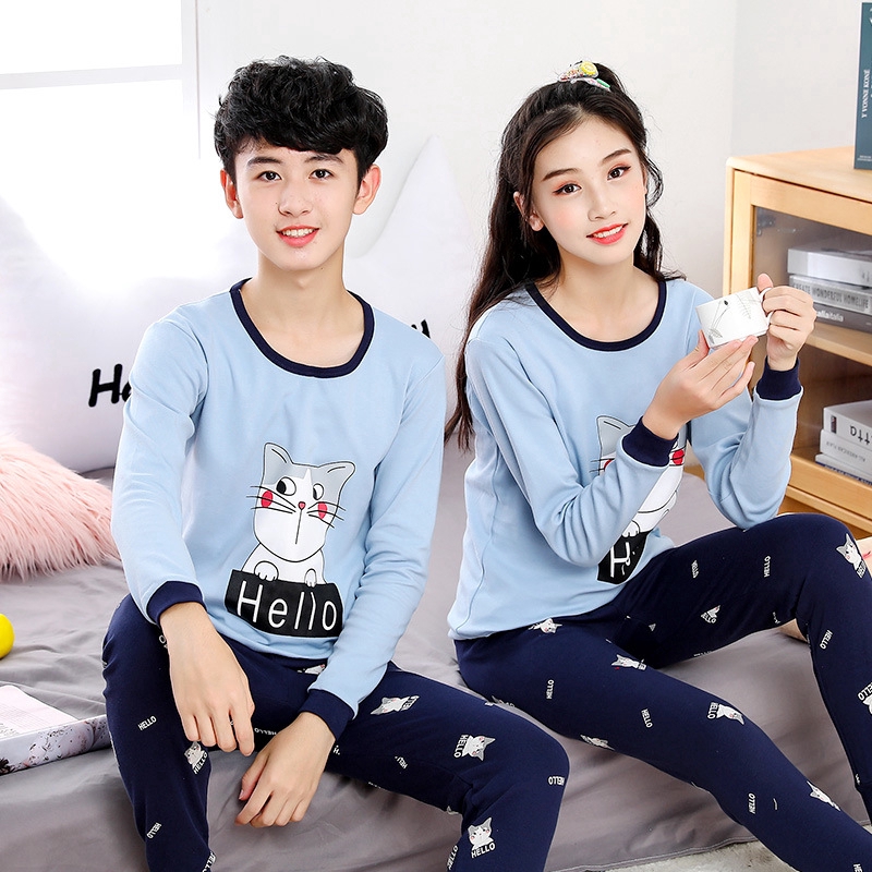 Kids Pyjamas Sleep Wear 2pcs/set Cotton Pajamas 8-18Yrs Teen Boy Homewear Bear Cartoon Underwear Clothes