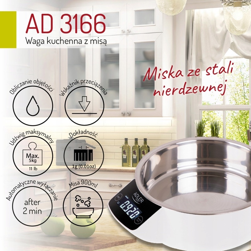 Cân nhà bếp có bát Adler AD3166 màu trắng