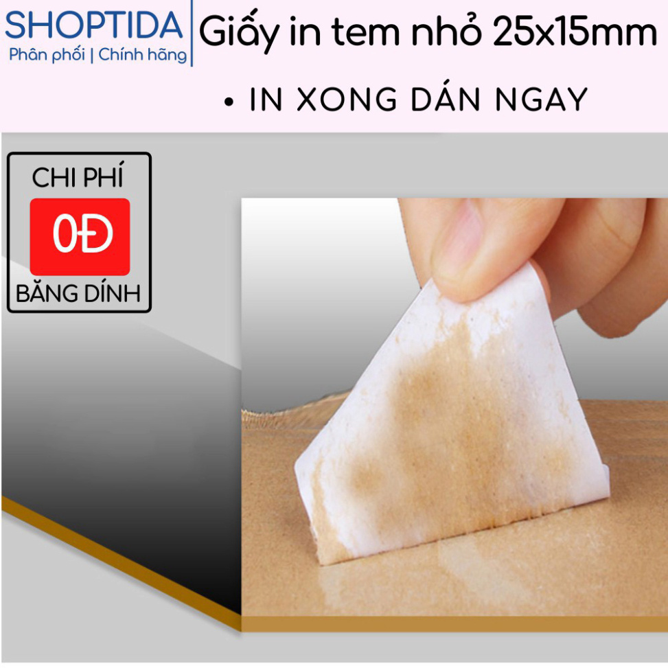 PBO Tem 25x15mm dán mác sản phẩm, tem phụ, tem nhỏ, in nhiệt decal Shoptida 5000 tem/cuộn 50 YC8