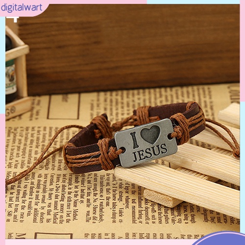Vòng tay giả da mặt khắc chữ I Love Jesus độc đáo