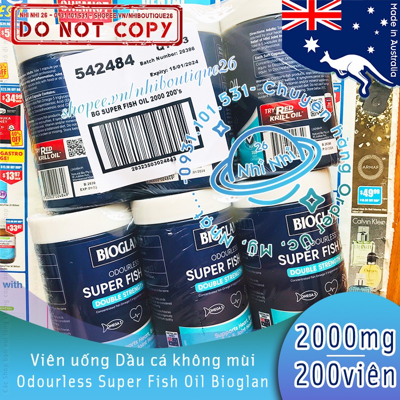 🐳HSD:01/2024🐳 DẦU CÁ không mùi - HÀM LƯỢNG CAO 2000mg - BIOGLAN Fish Oil - ÚC 💥Chuẩn Chemist Warehouse - Úc💥