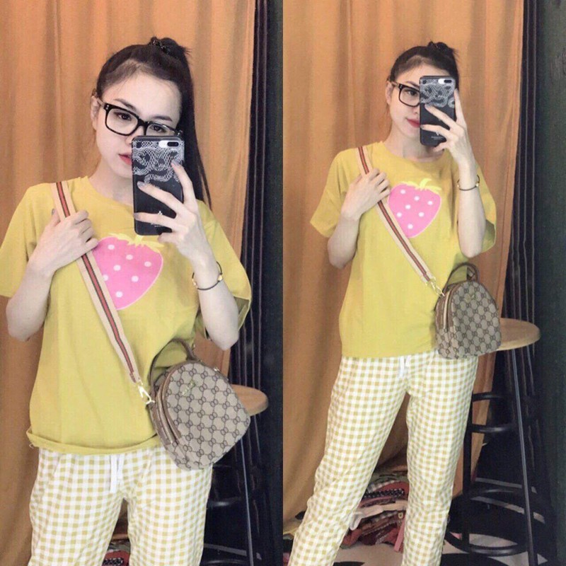 SÉT BỘ COTTON THIÊU TRÁI DÂU CARO SIÊU HOT