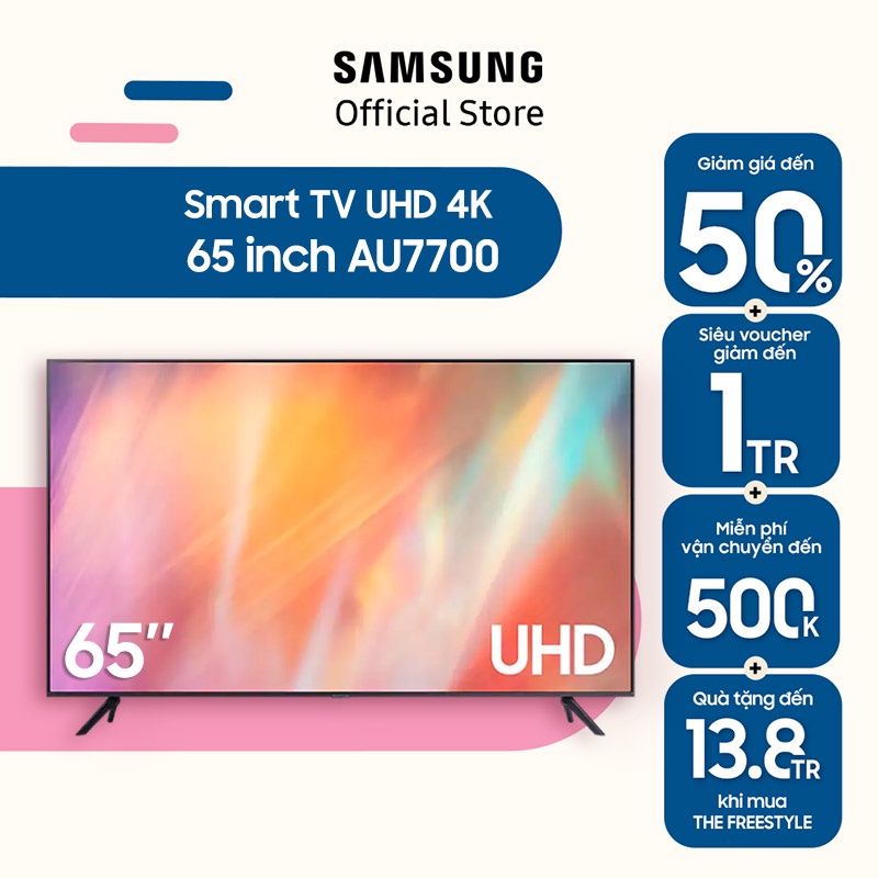 [Mã ELBAU7 giảm 7% đơn 5TR] Smart Tivi Samsung Crystal UHD 4K 65 inch UA65AU7700KXXV - Miễn phí lắp đặt