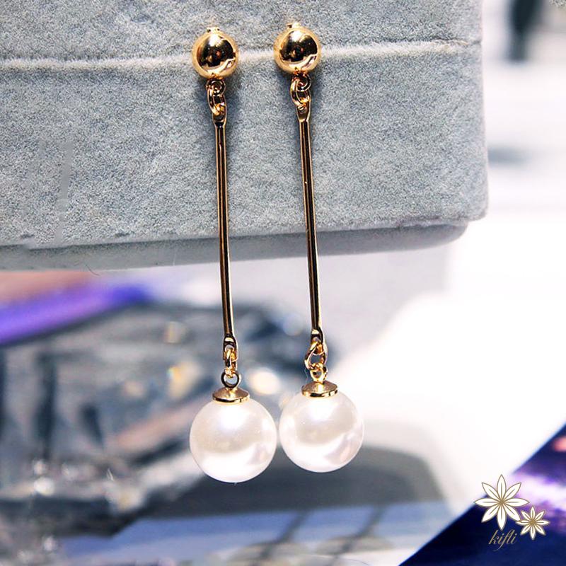 【kifli】Hoa Tai Dáng Dài Đính Ngọc Trai Nhân Tạo Thời Trang