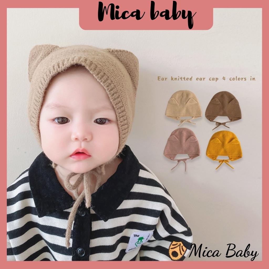 Mũ len cột dây kiểu dáng tai mèo đáng yêu cho bé Mica baby ML49