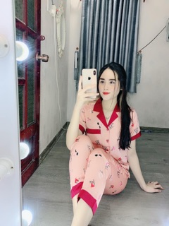 Đồ bộ lụa satin Flamingo (phối cổ)
