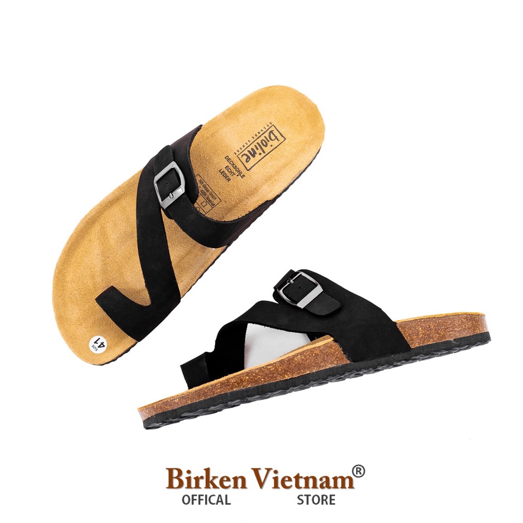 MÃ D24 DÉP DA BÒ THẬT Đế Trấu Quai Xỏ Ngón Unisex Birken Vietnam Bioline