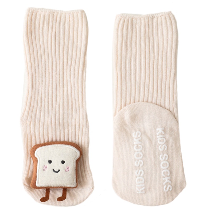 Đôi vớ cotton dài đến đầu gối màu trơn thoáng khí chống trượt họa tiết hoạt hình cho bé sơ sinh tập đi an toàn