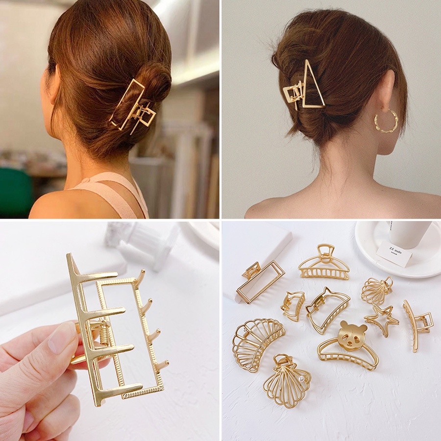 Kẹp tóc kim loại màu vàng thời trang cho nữ