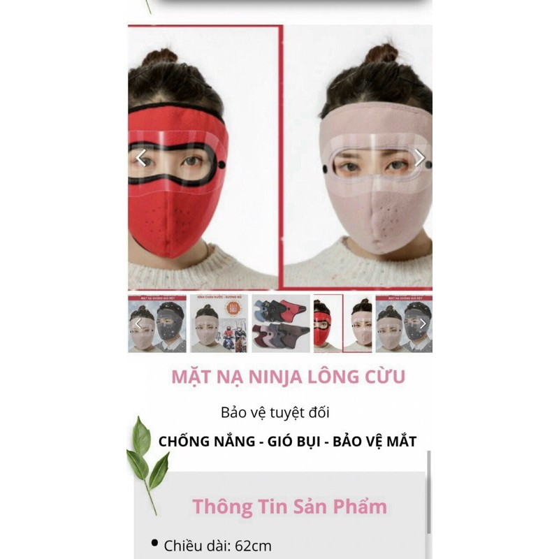 Khẩu Trang Ninja Lót Nỉ Có Kính Bảo Vệ Mắt