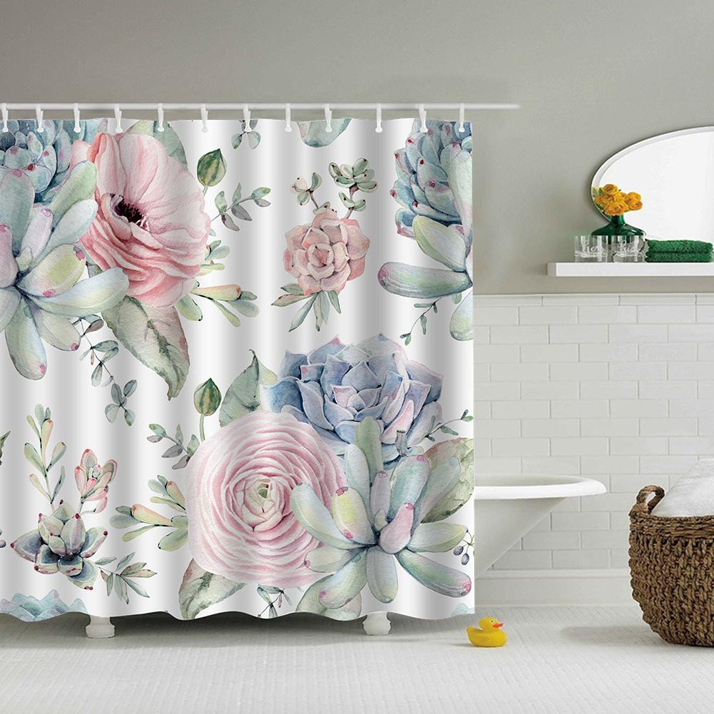 180x180cm Green Leaves Shower Curtain 3D Plant Waterproof Bathroom Decor