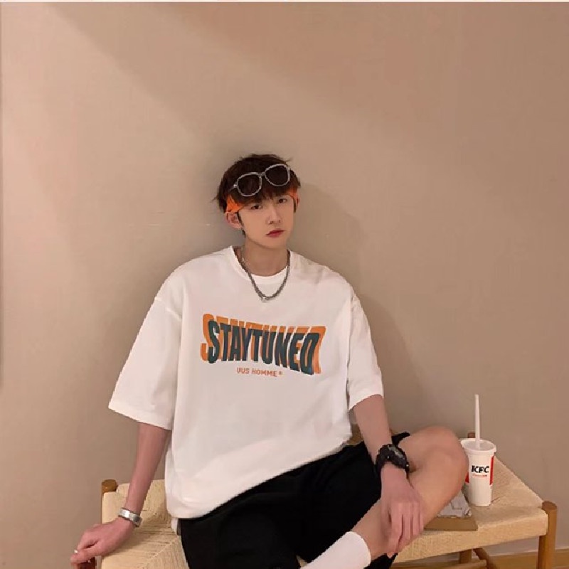 Áo Thun Dáng Rộng In Chữ Phong Cách Hip Hop Nhật Bản Cá Tính Cho Nam