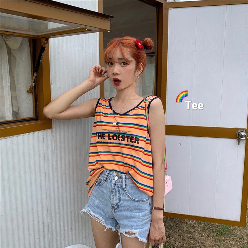 Áo Thun Nữ Không Tay Họa Tiết Sọc Ngang Thời Trang Dễ Phối Đồ