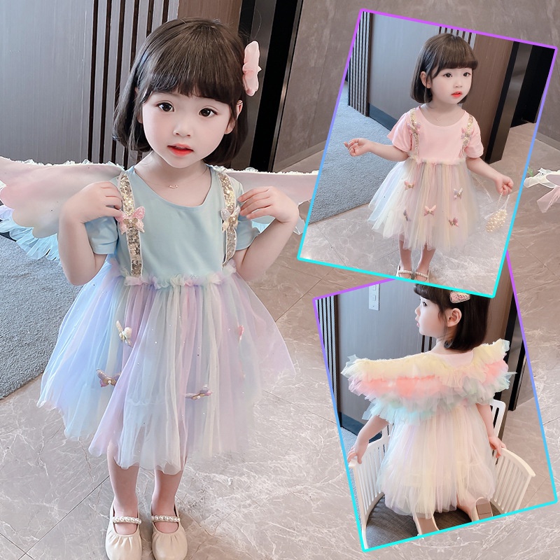 ♥Cfs♥ Đầm Hóa Trang Công Chúa Hình Cánh Bướm Phong Cách Hàn Quốc Mẫu Mới 2022 Dành Cho Bé Gái