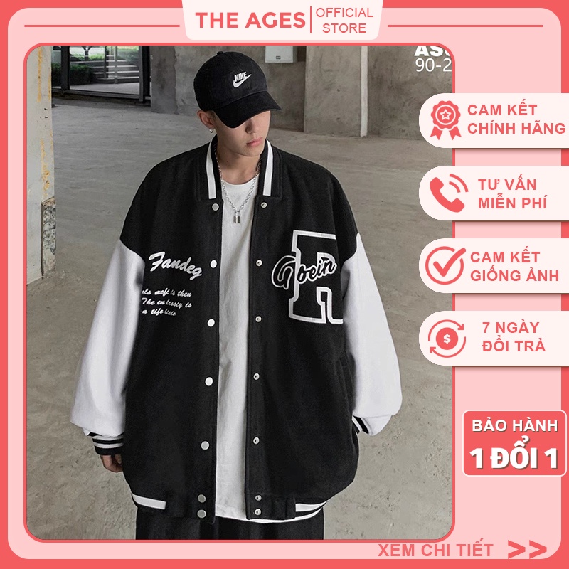 Áo khoác bomber nữ vải dù in chữ R [THE AGES], áo khoác dù bomber nam nữ ulzzang hàn quốc