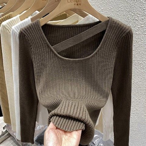 Áo Sweater Dệt Kim Tay Dài Cổ Vuông Màu Sắc Ngọt Ngào Phong Cách Hàn Quốc Thời Trang Thu Đông Cho