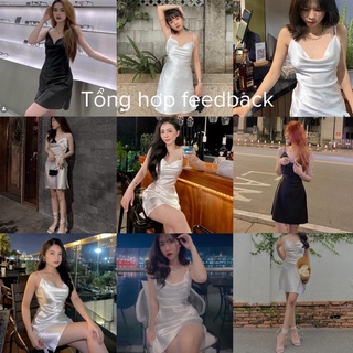 [sẵn trắng , đen ] Đầm Lụa Satin Cổ Đổ Form Ngắn Siêu Xinh- BABICHE