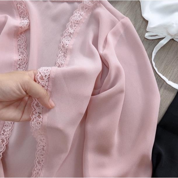 Áo croptop voan tay dài 😻 áo cadigan voan mỏng phong cách hàn quốc (kèm ảnh thât) mẫu 7 😍