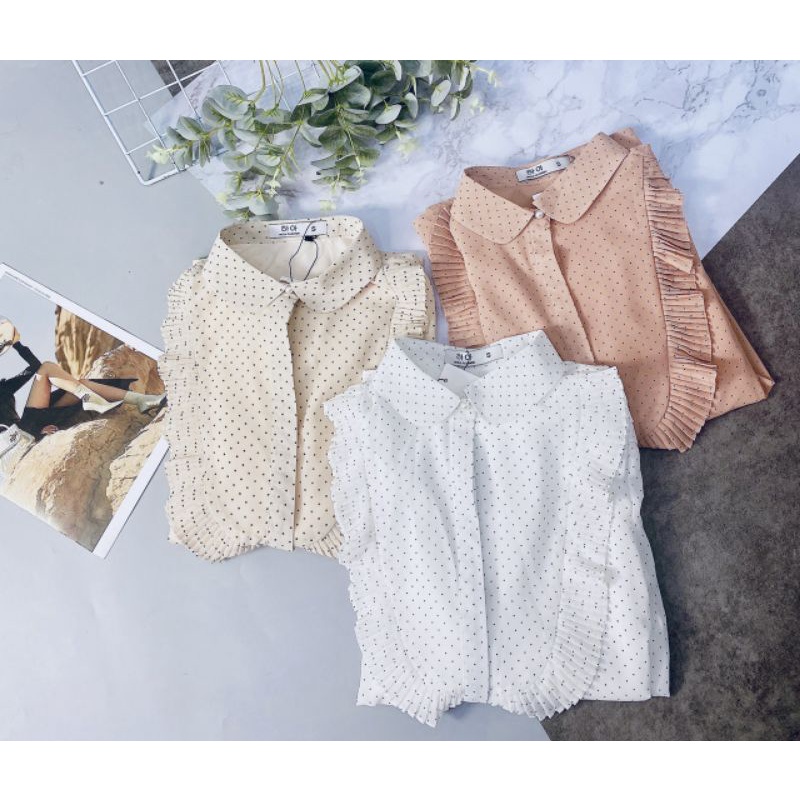 Áo sơ mi nữ chấm bi von lót mềm mát