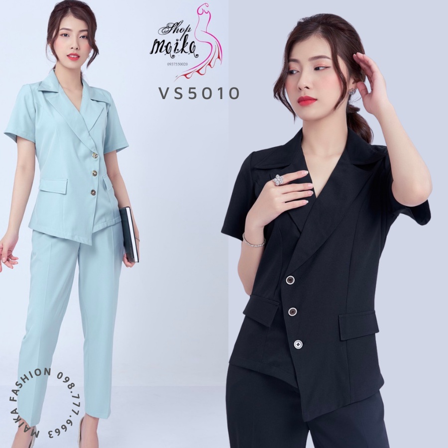 Bộ Vest Nữ Công Sở Tay Ngắn Cao cấp MAIKA form Chuẩn mặc cực tôn dáng, Chất cotton lạnh và có túi hai bên - VS5010 | BigBuy360 - bigbuy360.vn